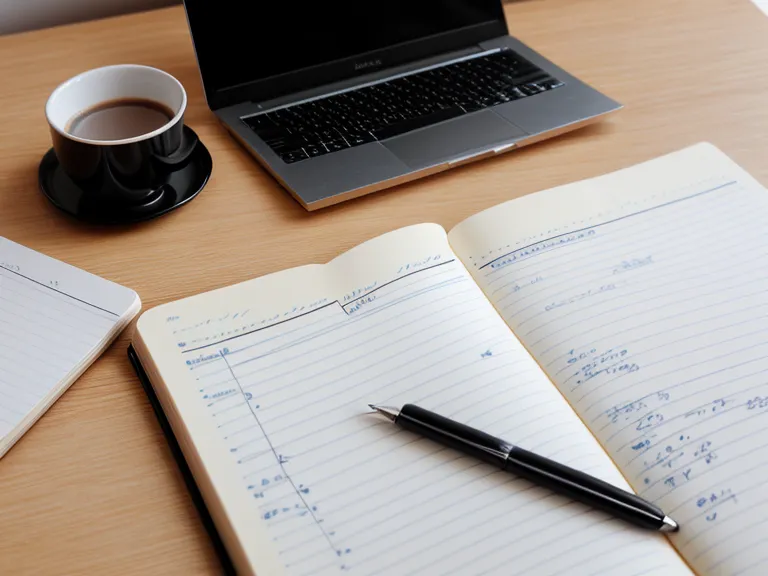 Nahaufnahme eines Notizbuchs mit einer handschriftlichen Blog-Struktur.