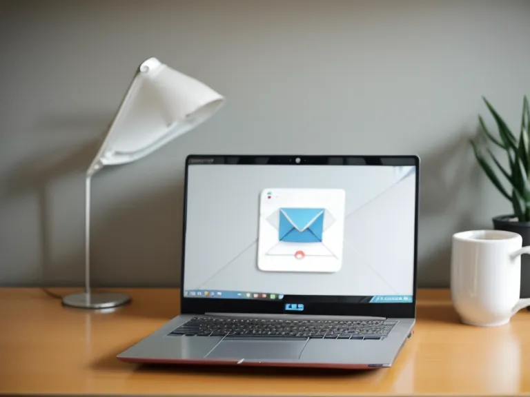 Nahaufnahme eines Laptops mit vielen ungelesenen E-Mails und einer Hand, die eine Tasse hält.
