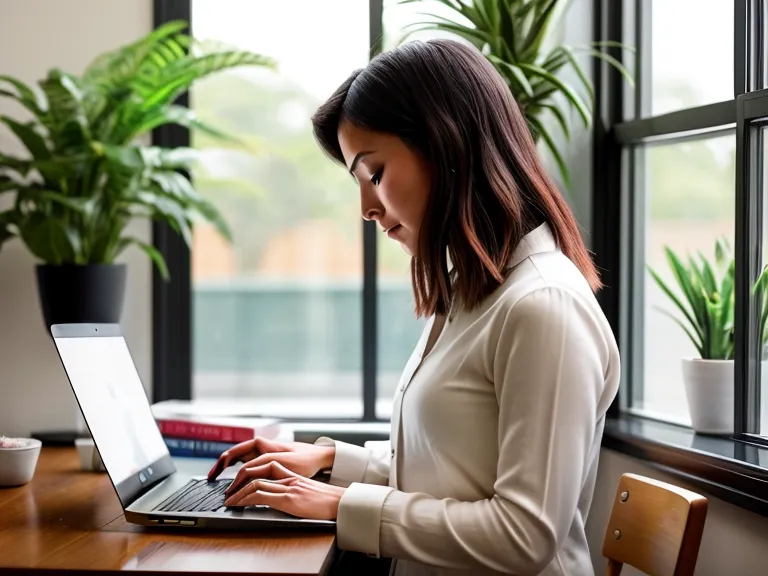 Solopreneurin schreibt konzentriert und zufrieden an ihren neuen Website-Texten.