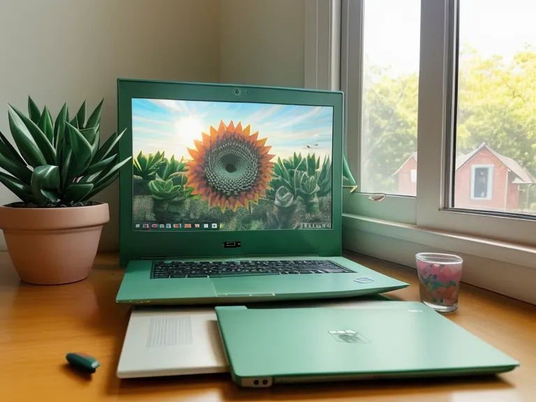 Laptop mit Textentwurf und Kinderzeichnung als Symbol für Workflow zwischen Job und Kind